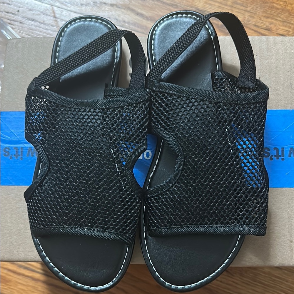 Black Mesh Sandals with Velcro Closure and Sturdy Sole